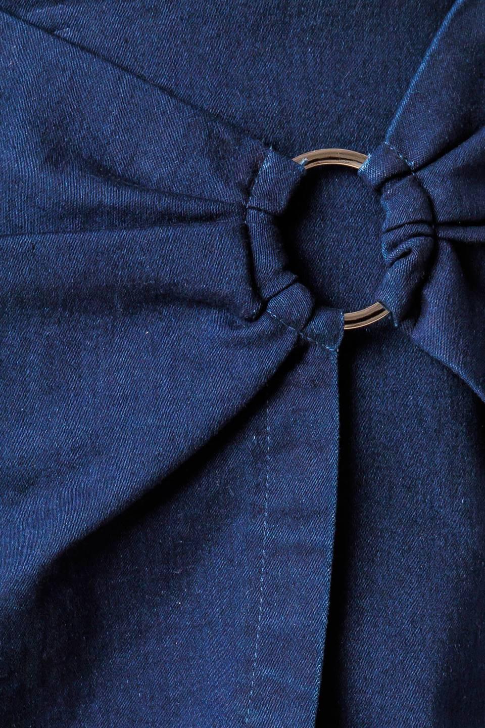 Taking Time Off Denim Woven Skort in medium indigo, fabric swatch — Soul Flow Apparel