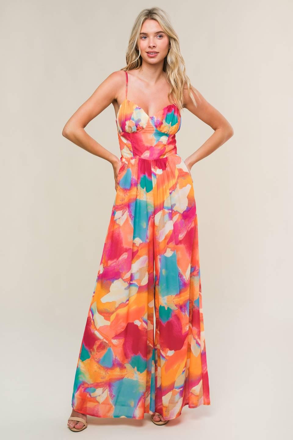 Sweetest Style Woven Jumpsuit in magentaorange, view 1 — Soul Flow Apparel