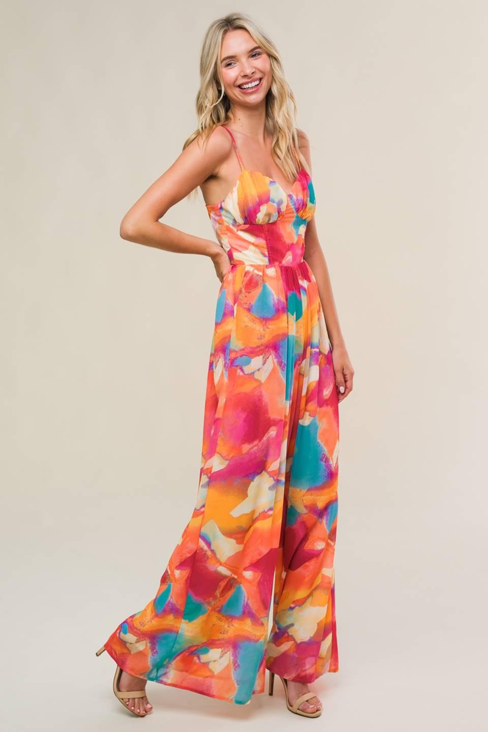 Sweetest Style Woven Jumpsuit in magentaorange, view 3 — Soul Flow Apparel