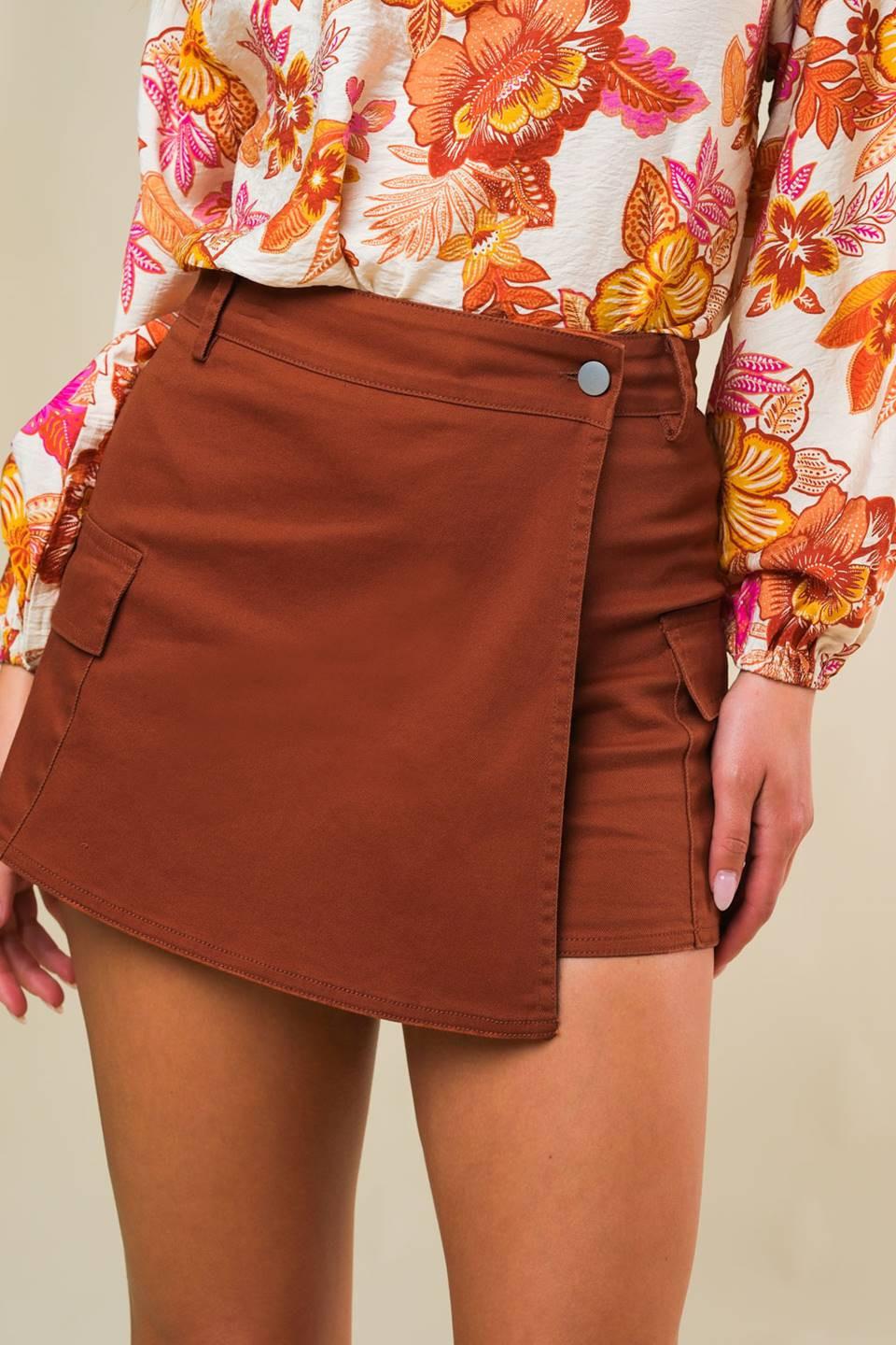 The Way Out Twill Skort in rust, view 4 — Soul Flow Apparel