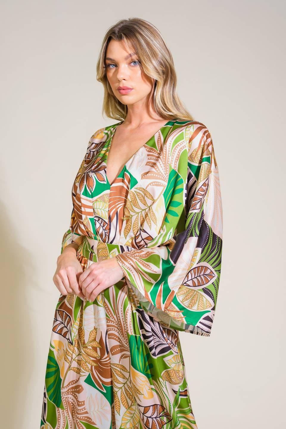 Ripple Effect Woven Jumpsuit in green brown, view 4 — Soul Flow Apparel