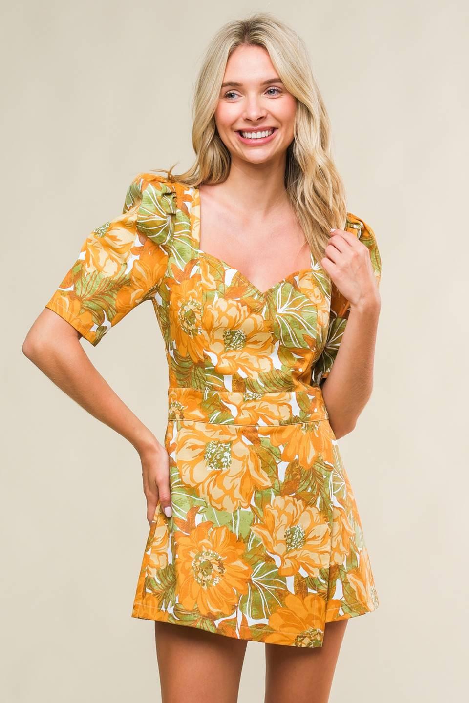 Italian Romance Woven Skort Romper in rust olive, view 1 — Soul Flow Apparel