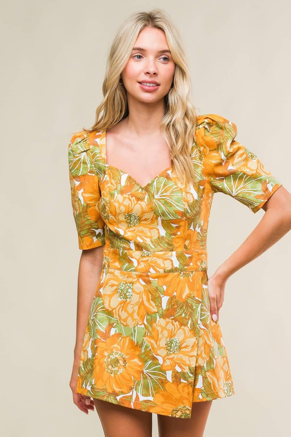 Italian Romance Woven Skort Romper in rust olive, view 4 — Soul Flow Apparel