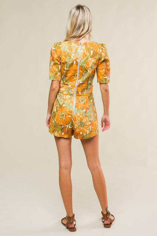 Italian Romance Woven Skort Romper in rust olive, view 6 — Soul Flow Apparel