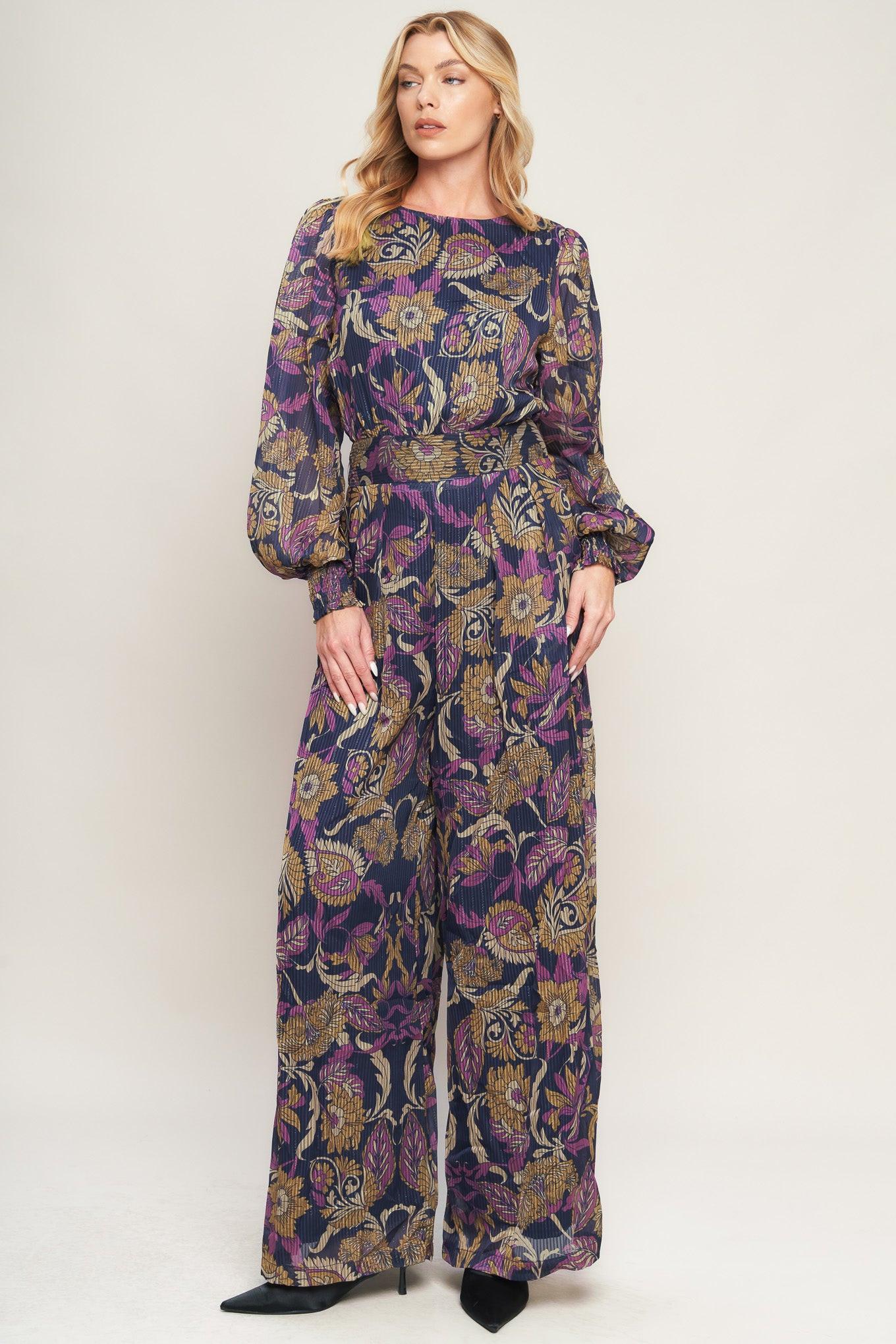Whispering Pines Woven Jumpsuit in navy, view 2 — Soul Flow Apparel