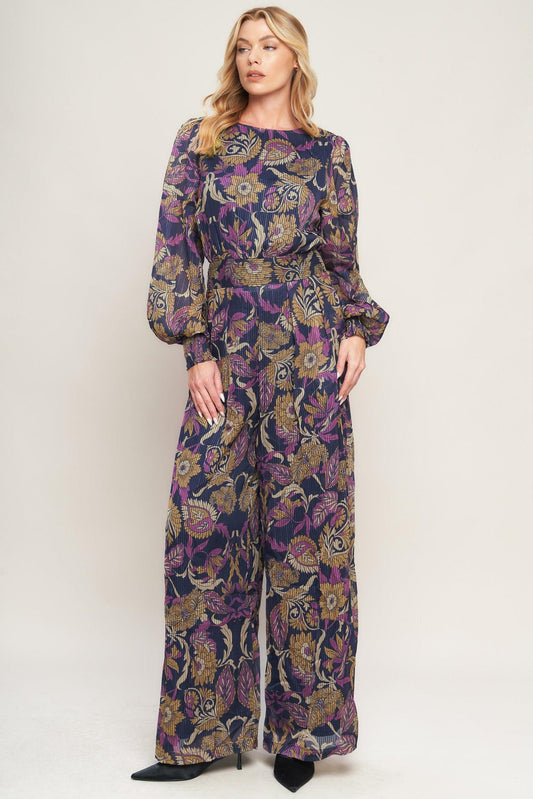 Whispering Pines Woven Jumpsuit in navy, view 2 — Soul Flow Apparel
