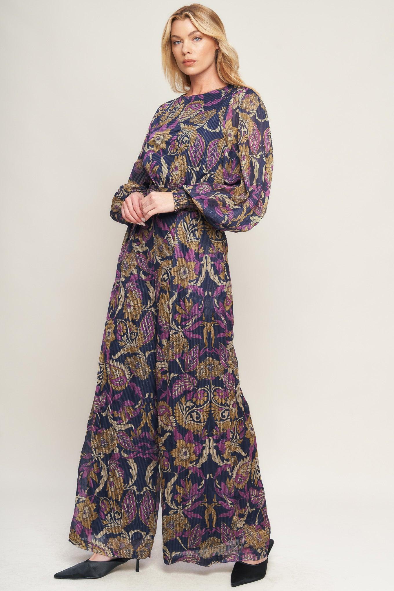 Whispering Pines Woven Jumpsuit in navy, view 4 — Soul Flow Apparel