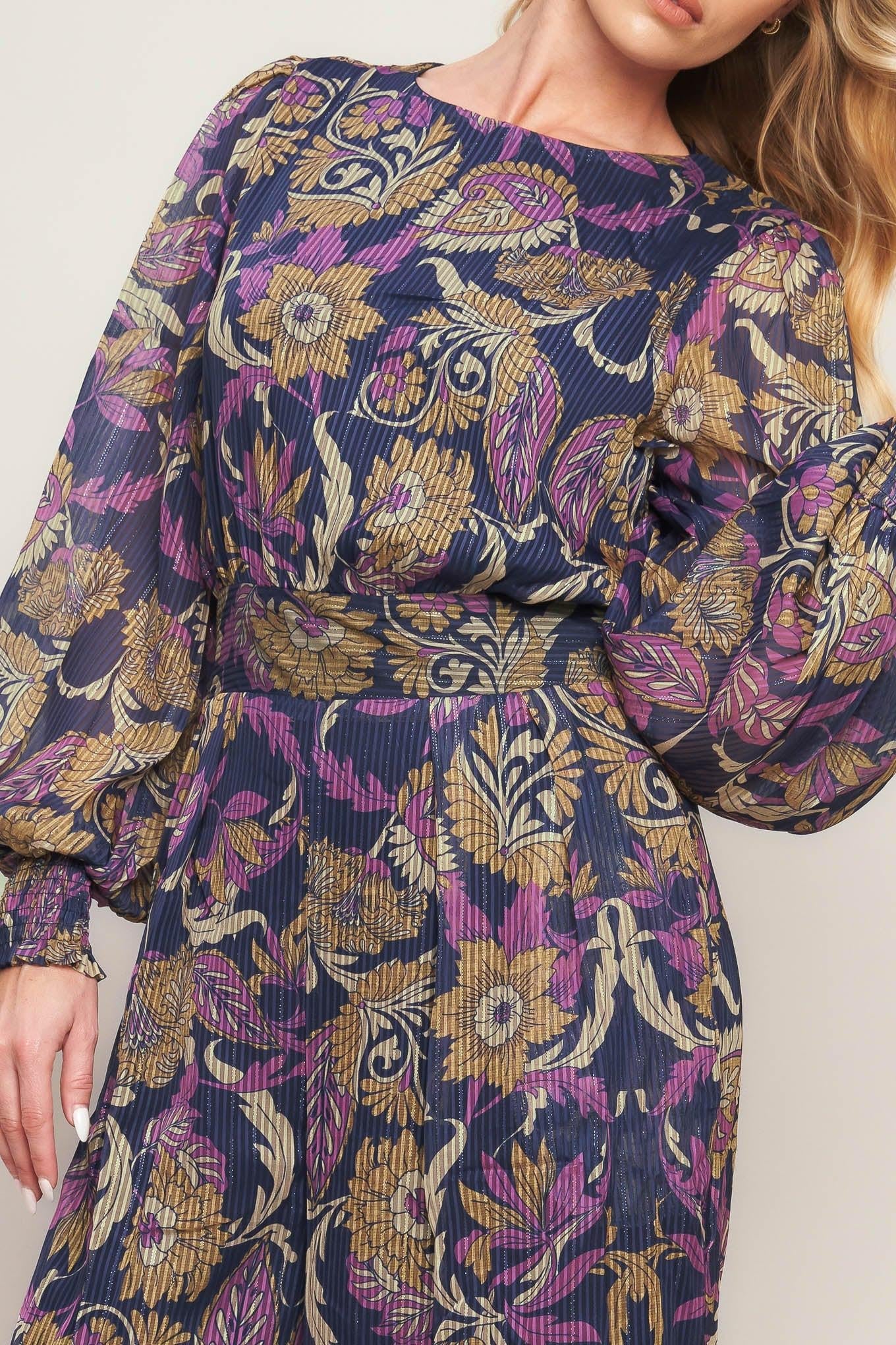 Whispering Pines Woven Jumpsuit in navy, view 6 — Soul Flow Apparel