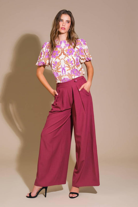 Terrace Views Woven Pants in burgundy, view 5 — Soul Flow Apparel