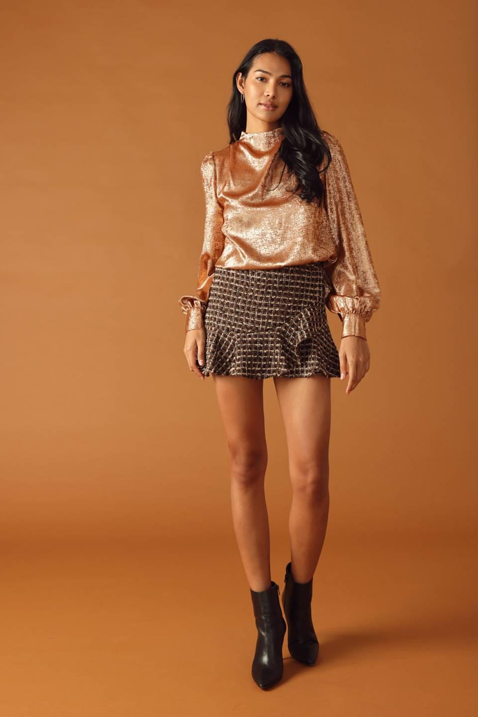Letters From Manhattan Tweed Skort in brown, view 1 — Soul Flow Apparel