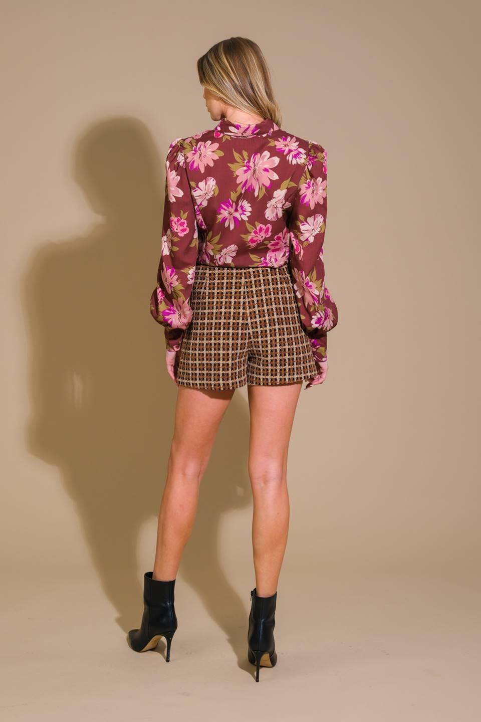 Hello Gorgeous Tweed Skort in brown black, view 6 — Soul Flow Apparel