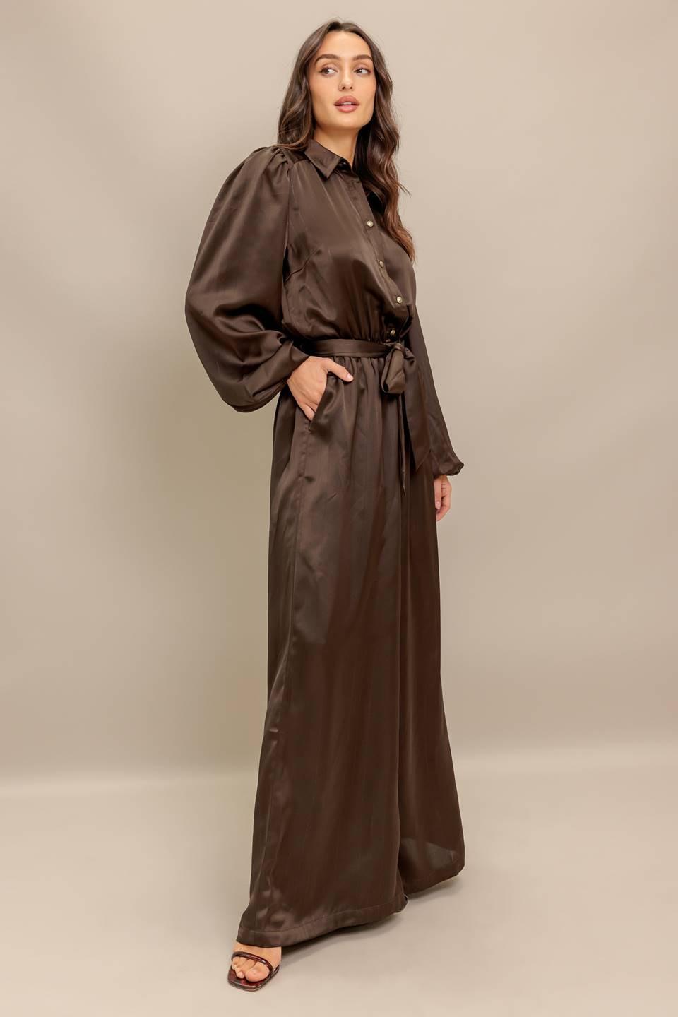 Sugar Brownie Woven Jumpsuit in brown, view 5 — Soul Flow Apparel