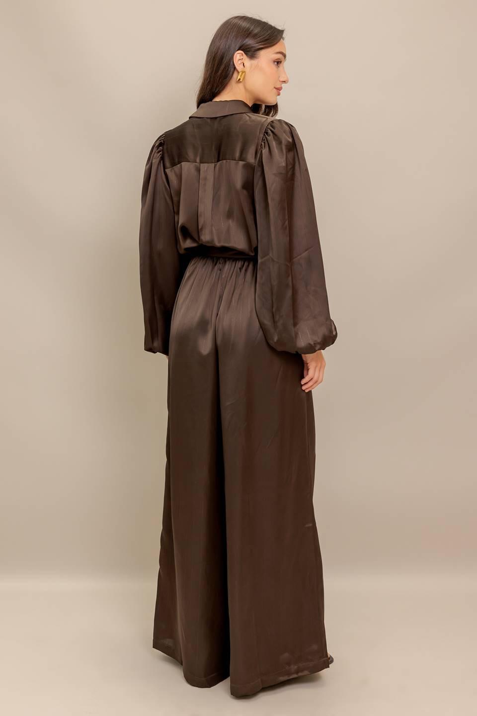 Sugar Brownie Woven Jumpsuit in brown, view 8 — Soul Flow Apparel
