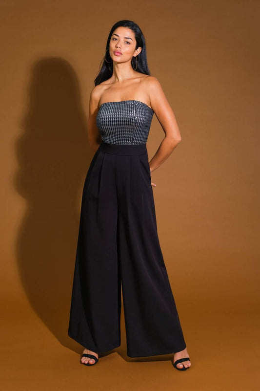 Glimpse of Grace Woven Jumpsuit in black silver, view 5 — Soul Flow Apparel