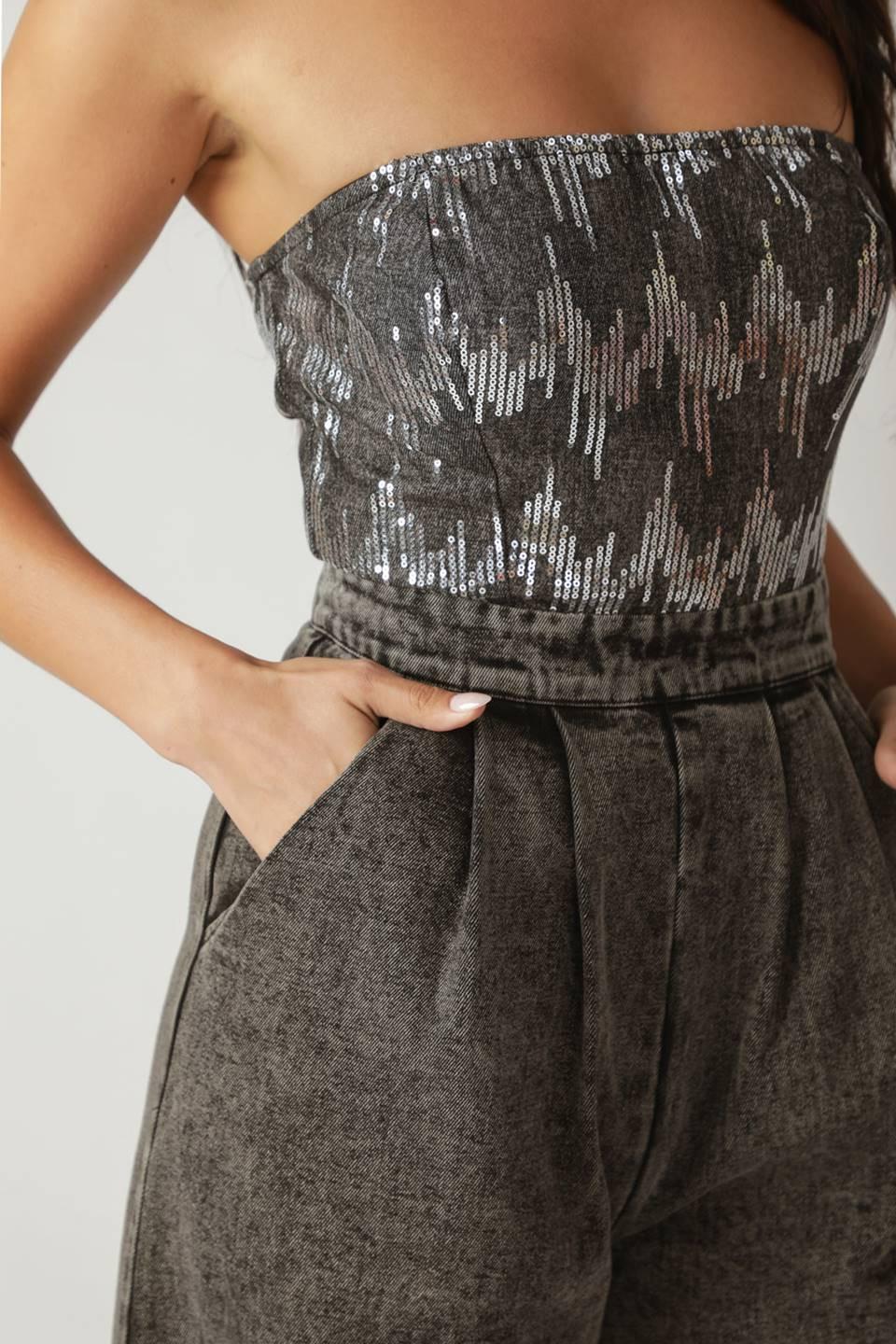Delicate Touch Denim Jumpsuit in washed black, view 4 — Soul Flow Apparel