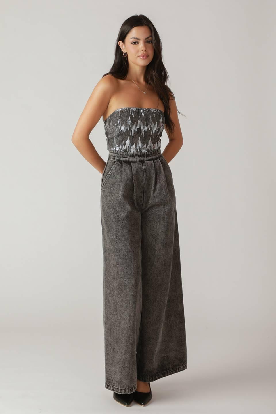 Delicate Touch Denim Jumpsuit in washed black, view 5 — Soul Flow Apparel