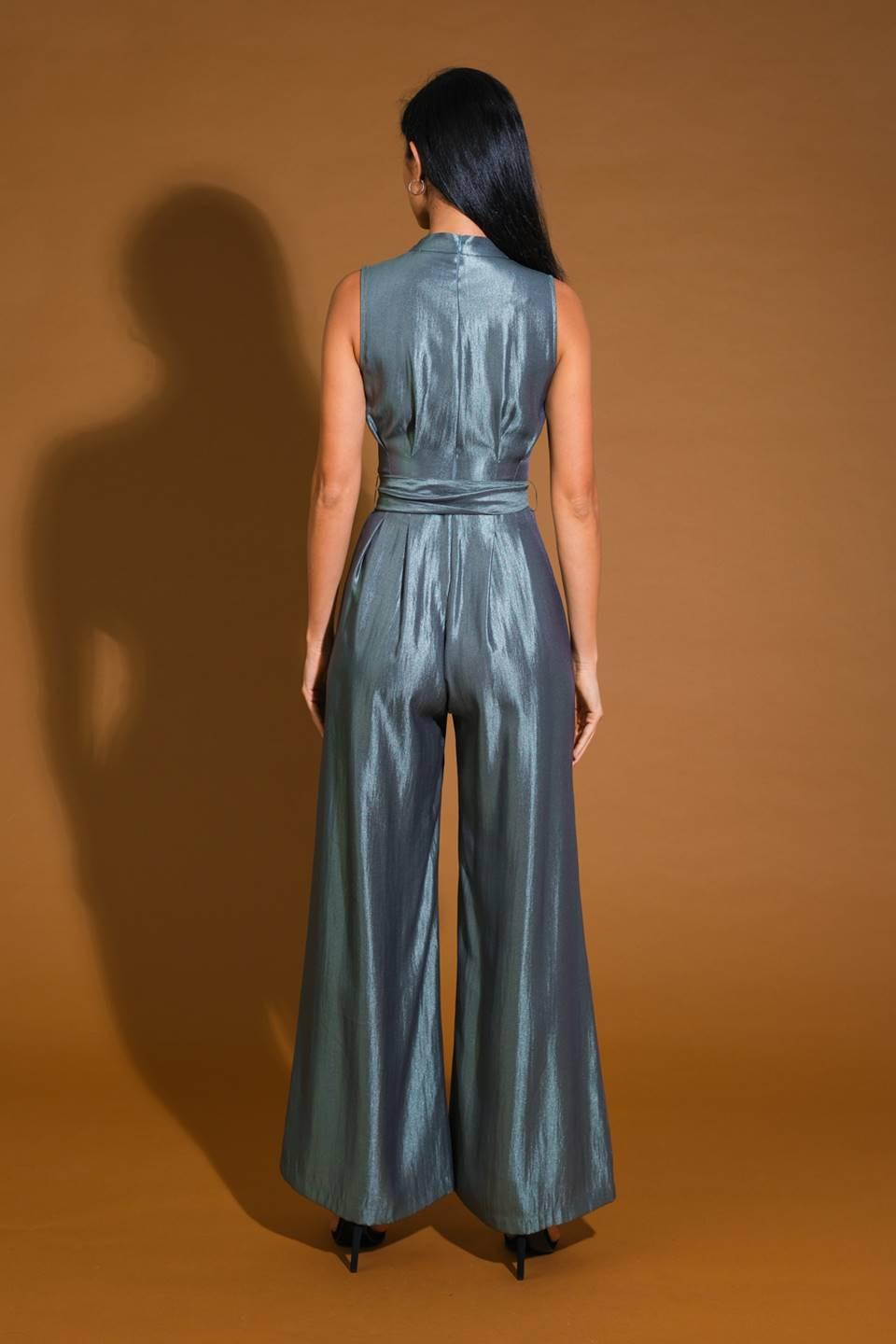 Romance in Love Woven Jumpsuit in deep sage, view 2 — Soul Flow Apparel