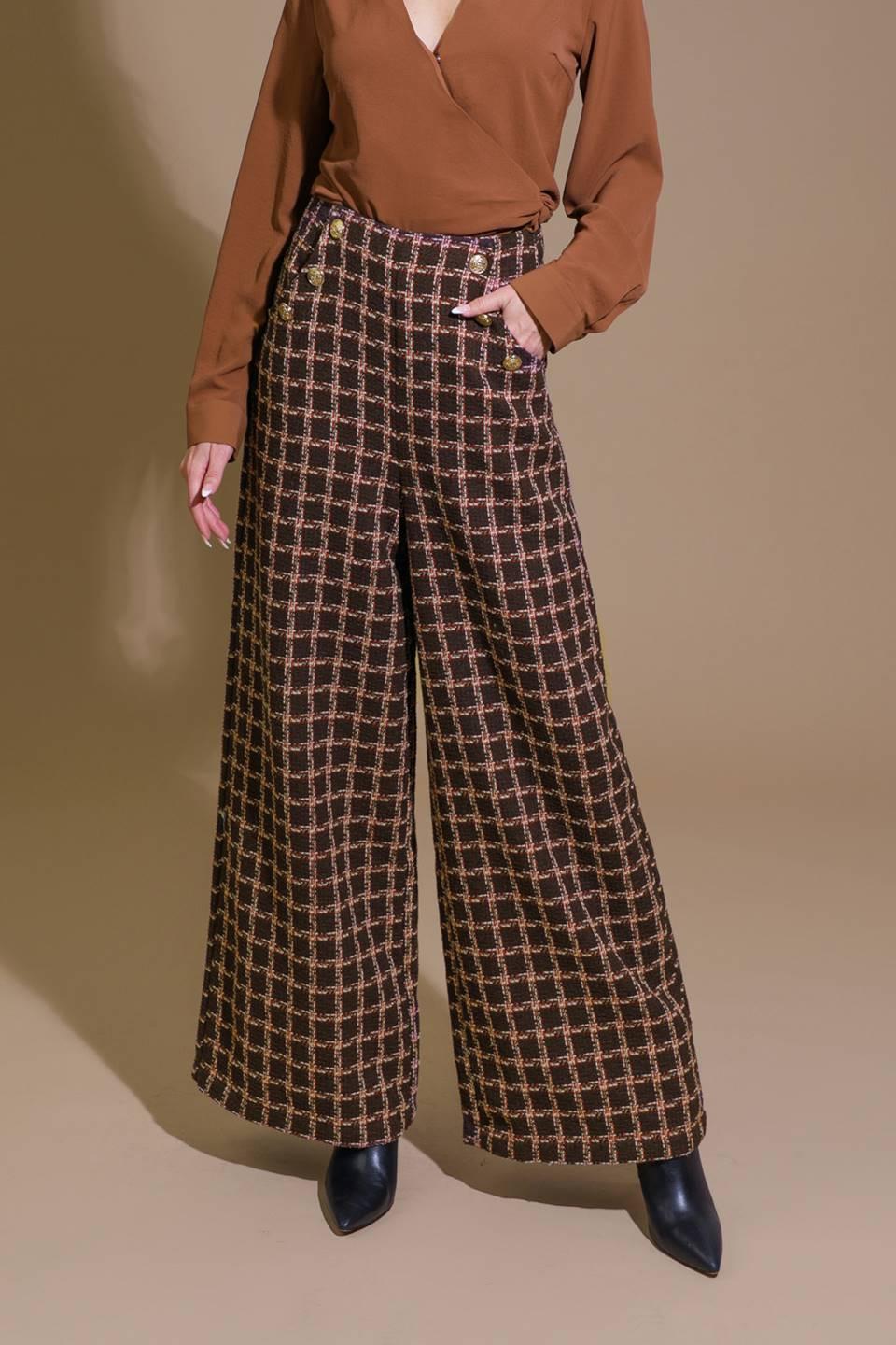 Show You Off Tweed Pants in brown, view 1 — Soul Flow Apparel