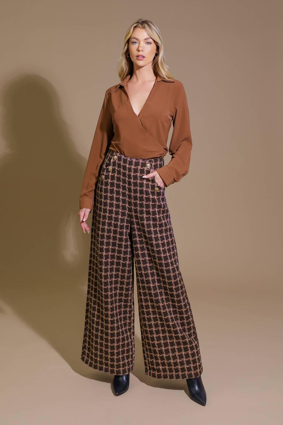 Show You Off Tweed Pants in brown, view 5 — Soul Flow Apparel