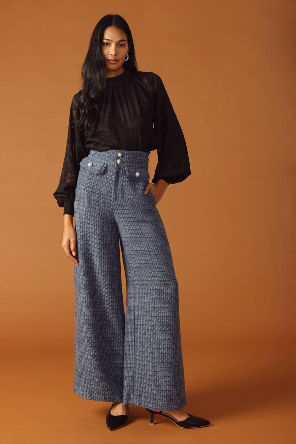 Threads of Destiny Tweed Pants in slate blue, view 1 — Soul Flow Apparel