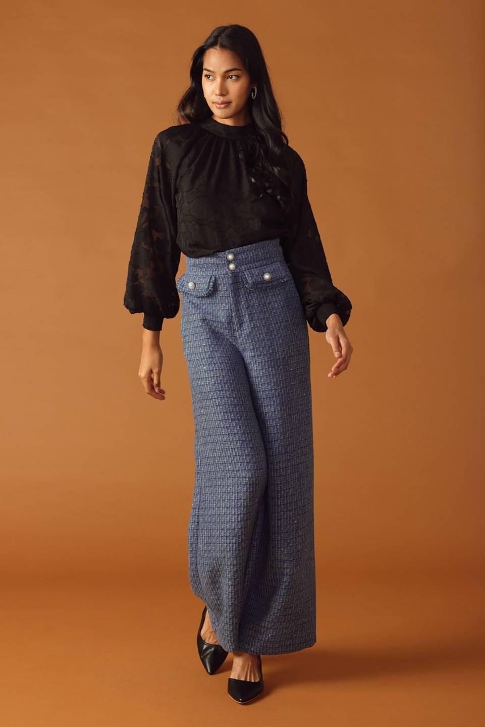 Threads of Destiny Tweed Pants in slate blue, view 2 — Soul Flow Apparel