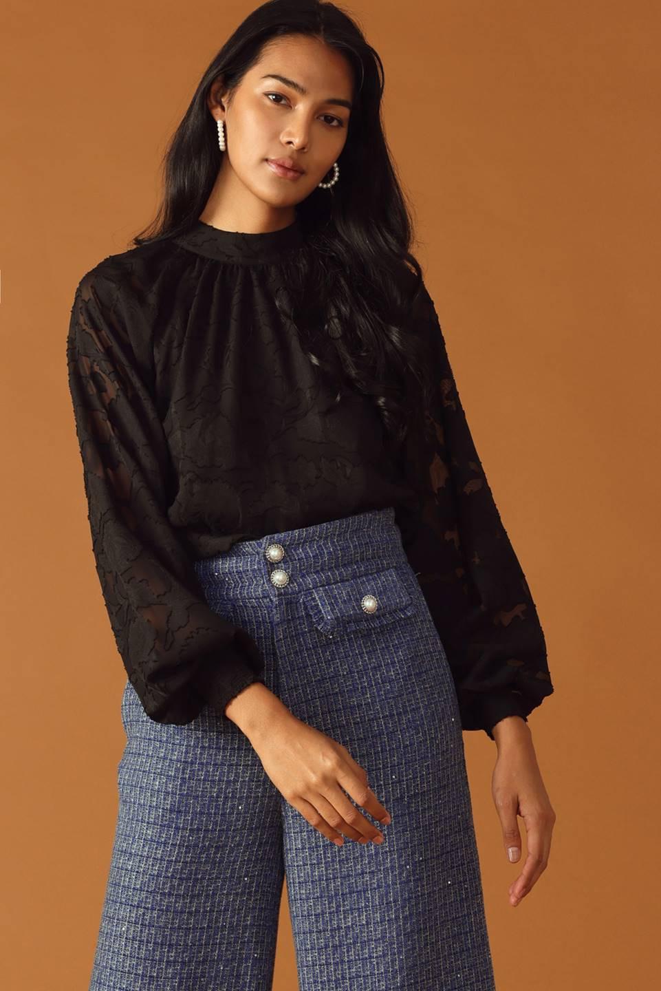Threads of Destiny Tweed Pants in slate blue, view 3 — Soul Flow Apparel