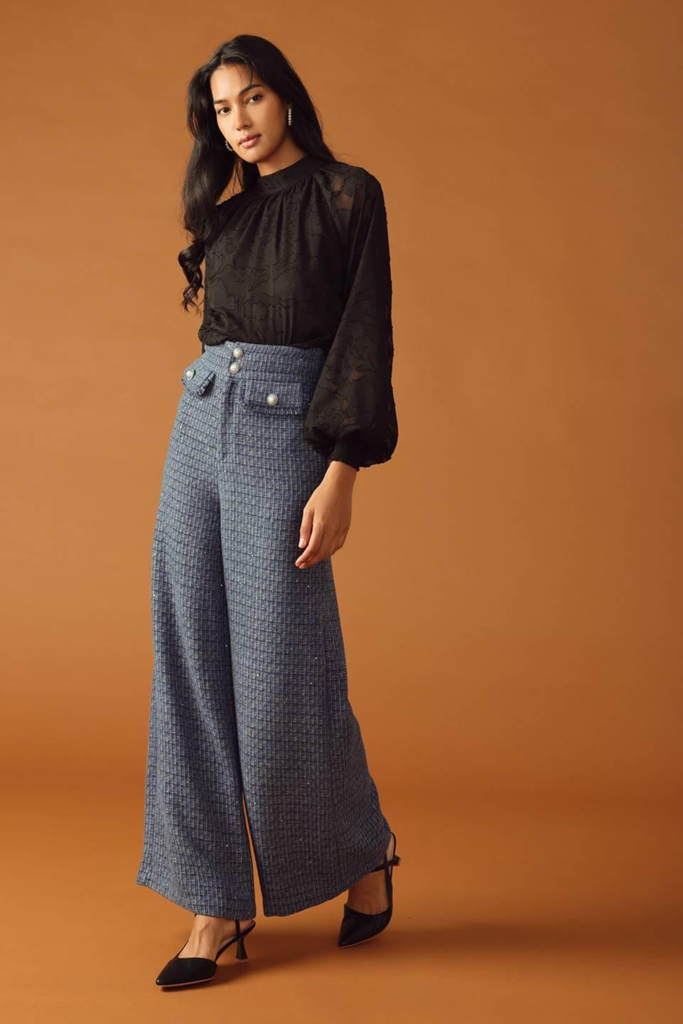 Threads of Destiny Tweed Pants in slate blue, view 4 — Soul Flow Apparel