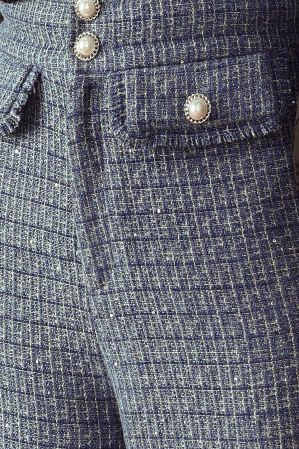 Threads of Destiny Tweed Pants in slate blue, fabric swatch — Soul Flow Apparel