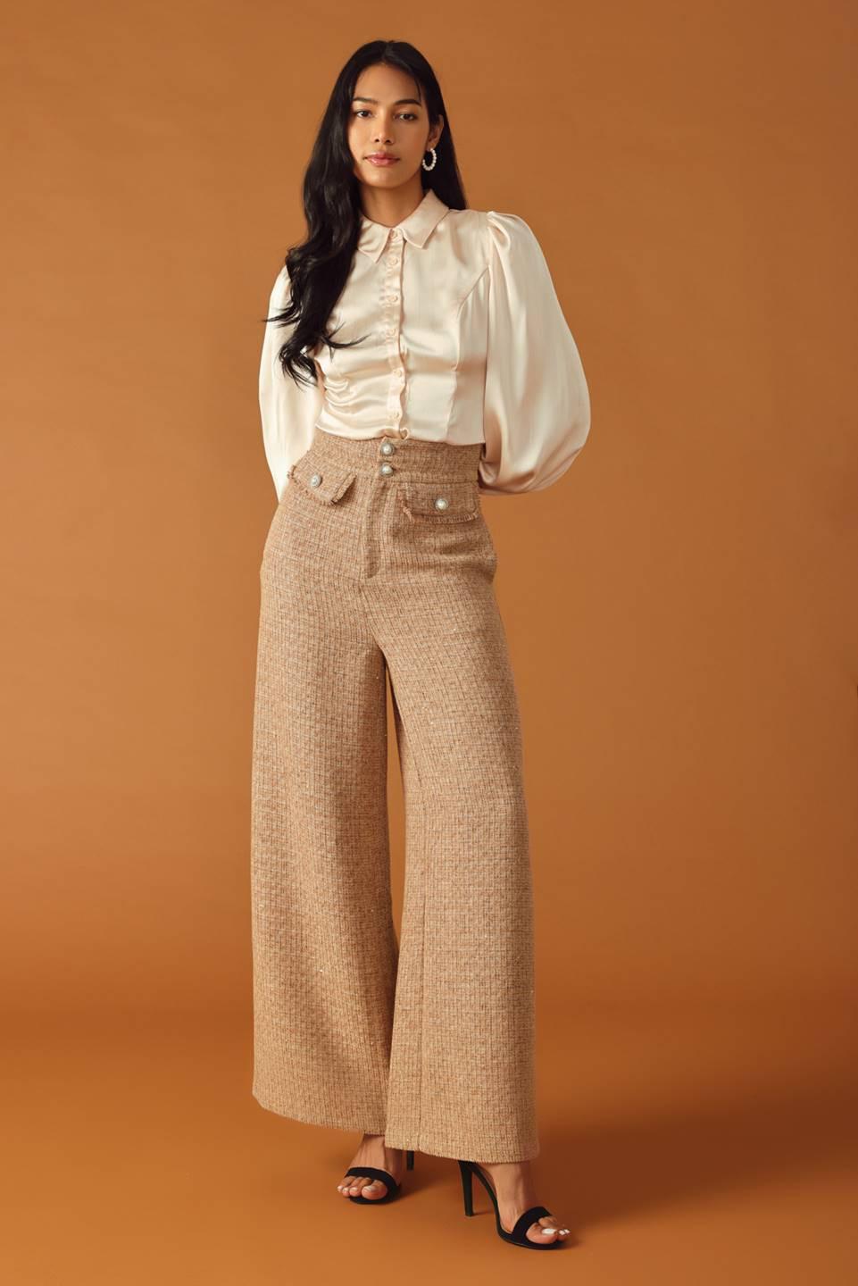 Threads of Destiny Tweed Pants in taupe, view 3 — Soul Flow Apparel