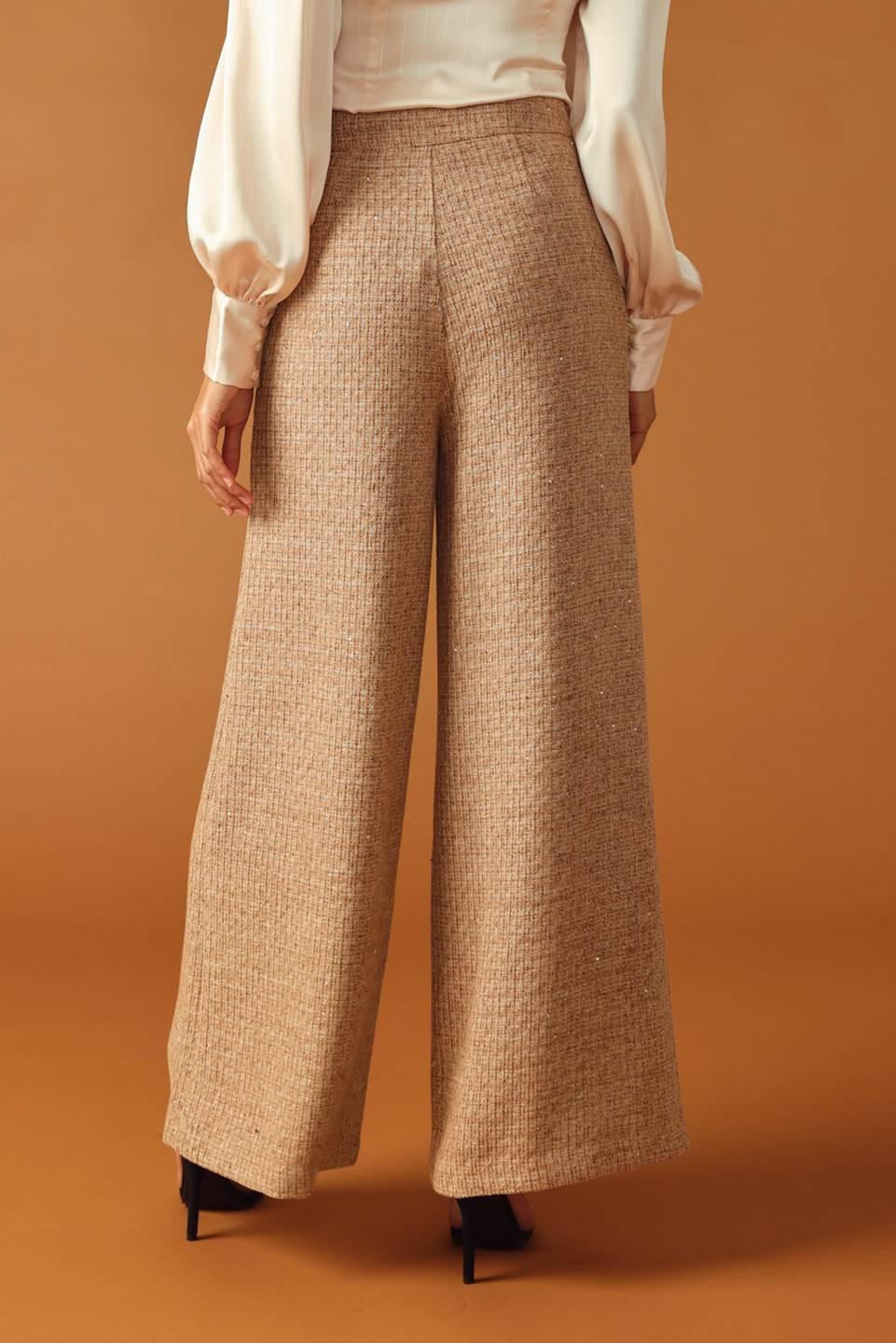 Threads of Destiny Tweed Pants in taupe, view 4 — Soul Flow Apparel
