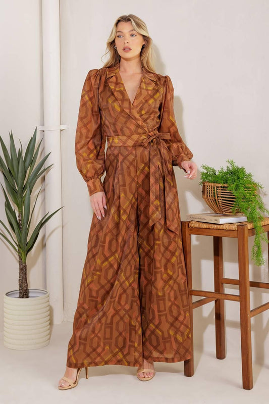 Lost in the Stars Woven Jumpsuit in brown, view 1 — Soul Flow Apparel