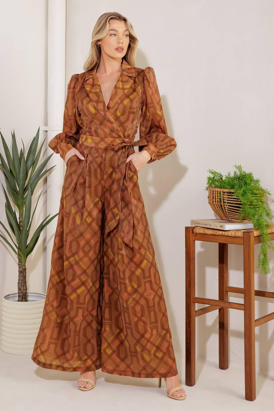 Lost in the Stars Woven Jumpsuit in brown, view 2 — Soul Flow Apparel