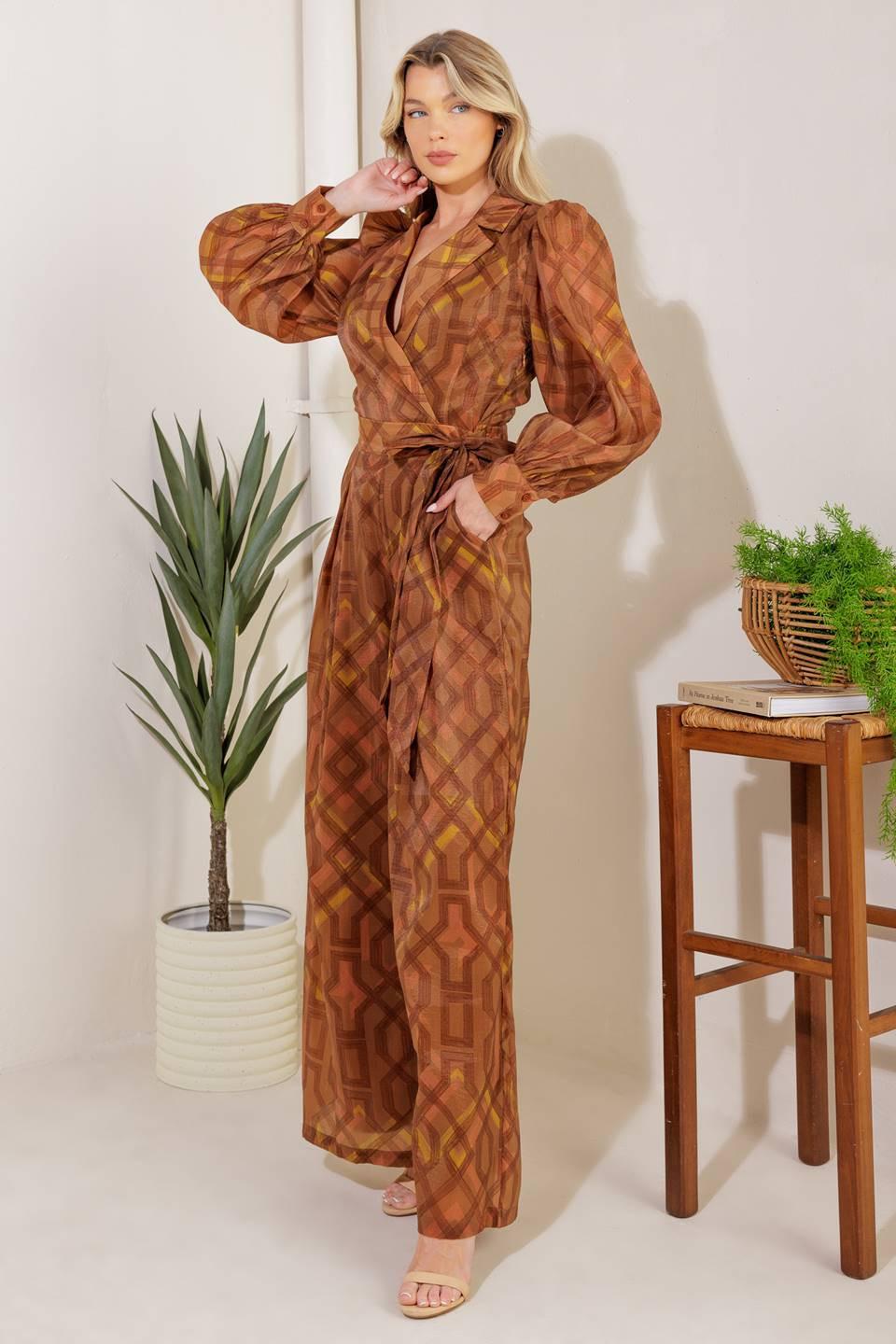 Lost in the Stars Woven Jumpsuit in brown, view 4 — Soul Flow Apparel