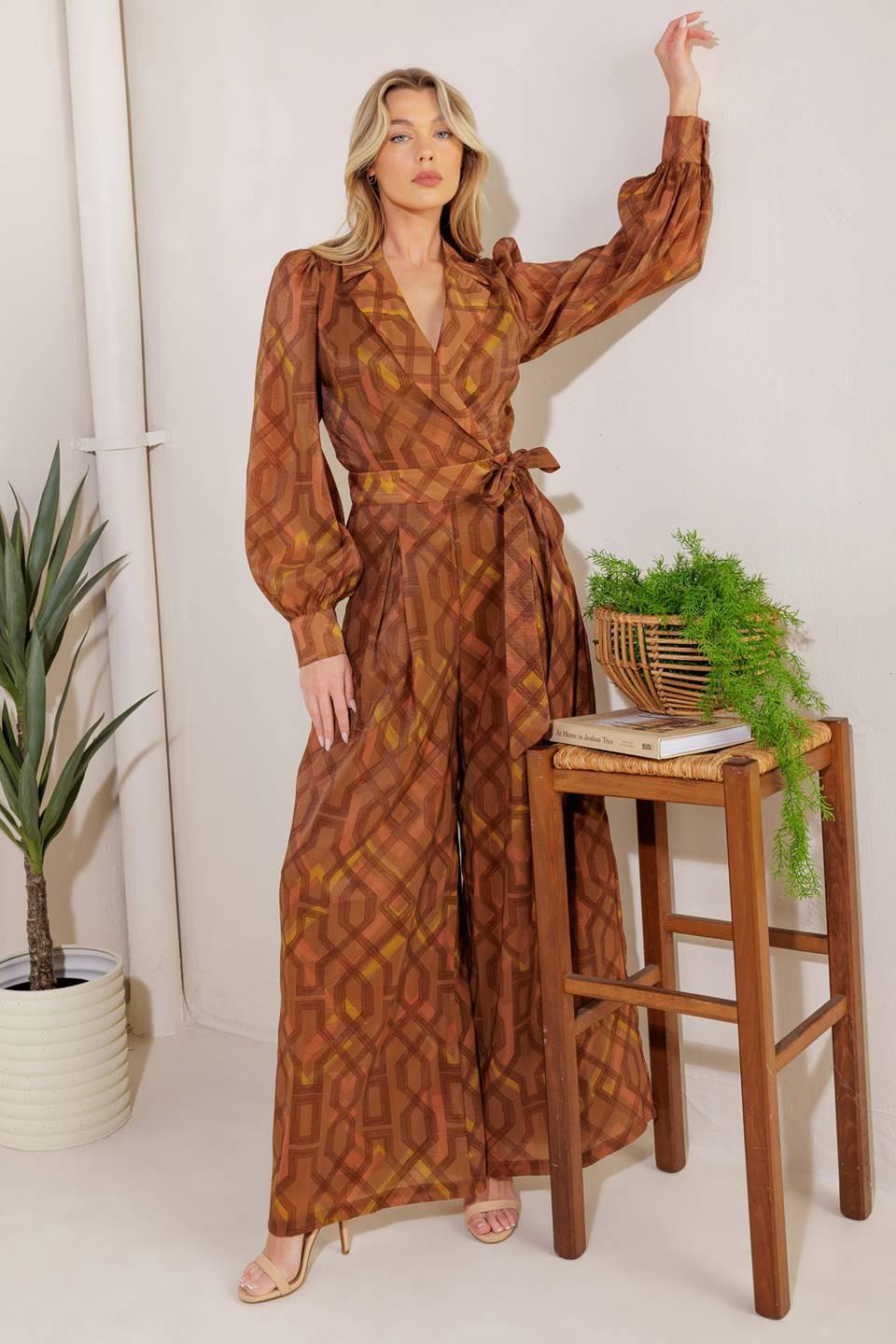 Lost in the Stars Woven Jumpsuit in brown, view 6 — Soul Flow Apparel