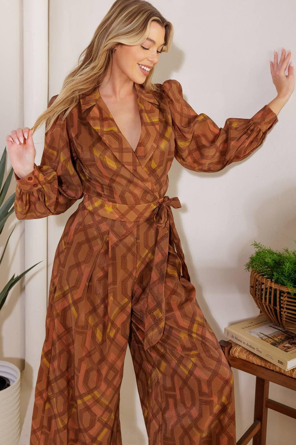 Lost in the Stars Woven Jumpsuit in brown, view 7 — Soul Flow Apparel