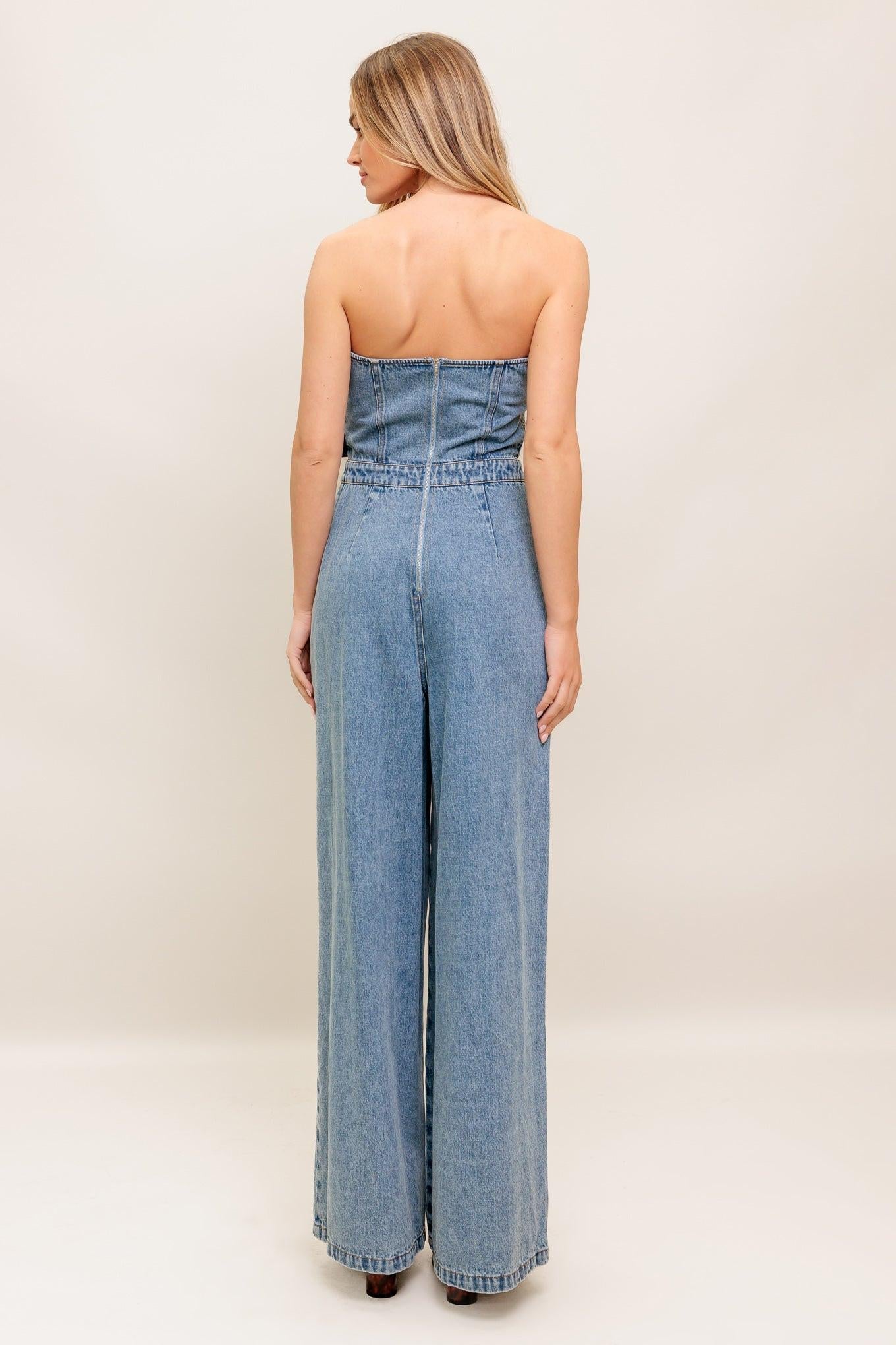 Urban Harness Denim Jumpsuit in medium, view 2 — Soul Flow Apparel