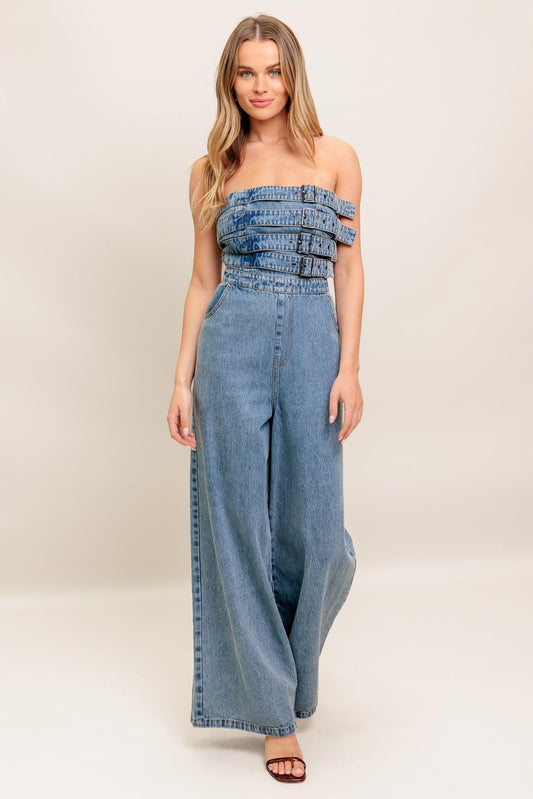 Urban Harness Denim Jumpsuit in medium, view 3 — Soul Flow Apparel