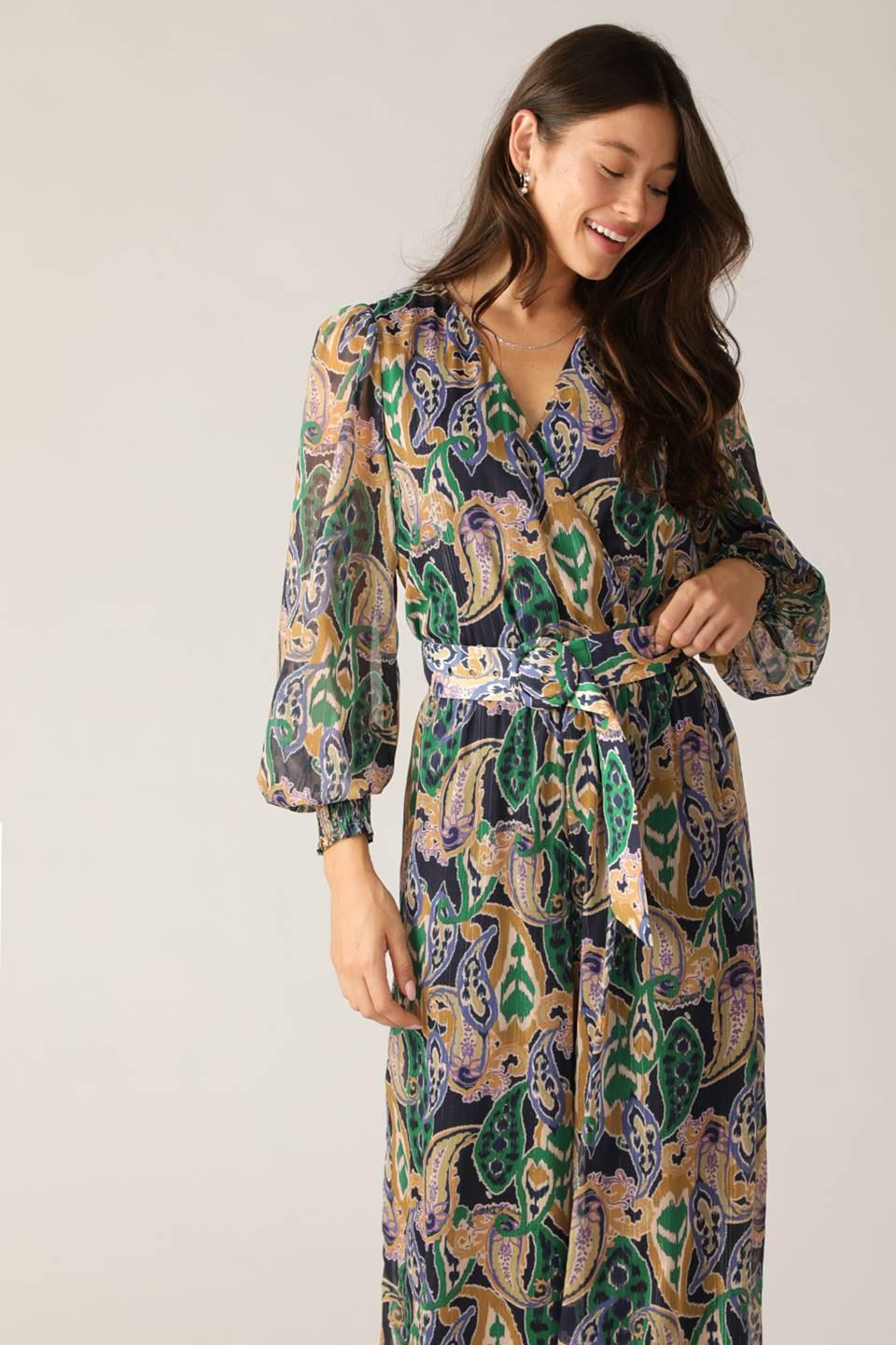 With the Girls Woven Jumpsuit in navy teal, view 1 — Soul Flow Apparel
