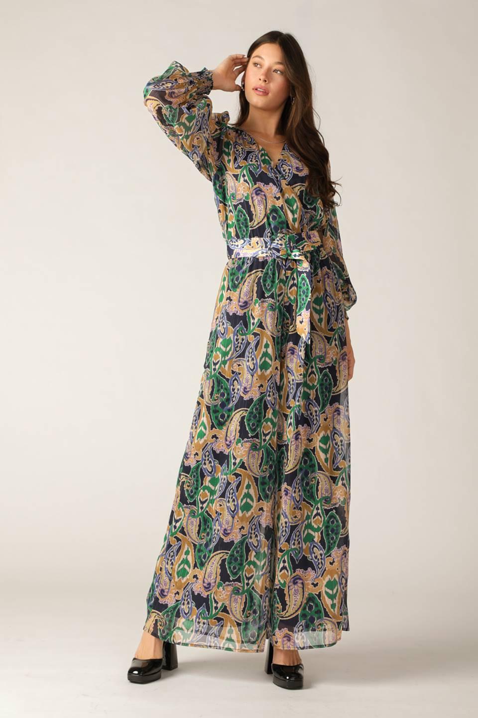 With the Girls Woven Jumpsuit in navy teal, view 2 — Soul Flow Apparel