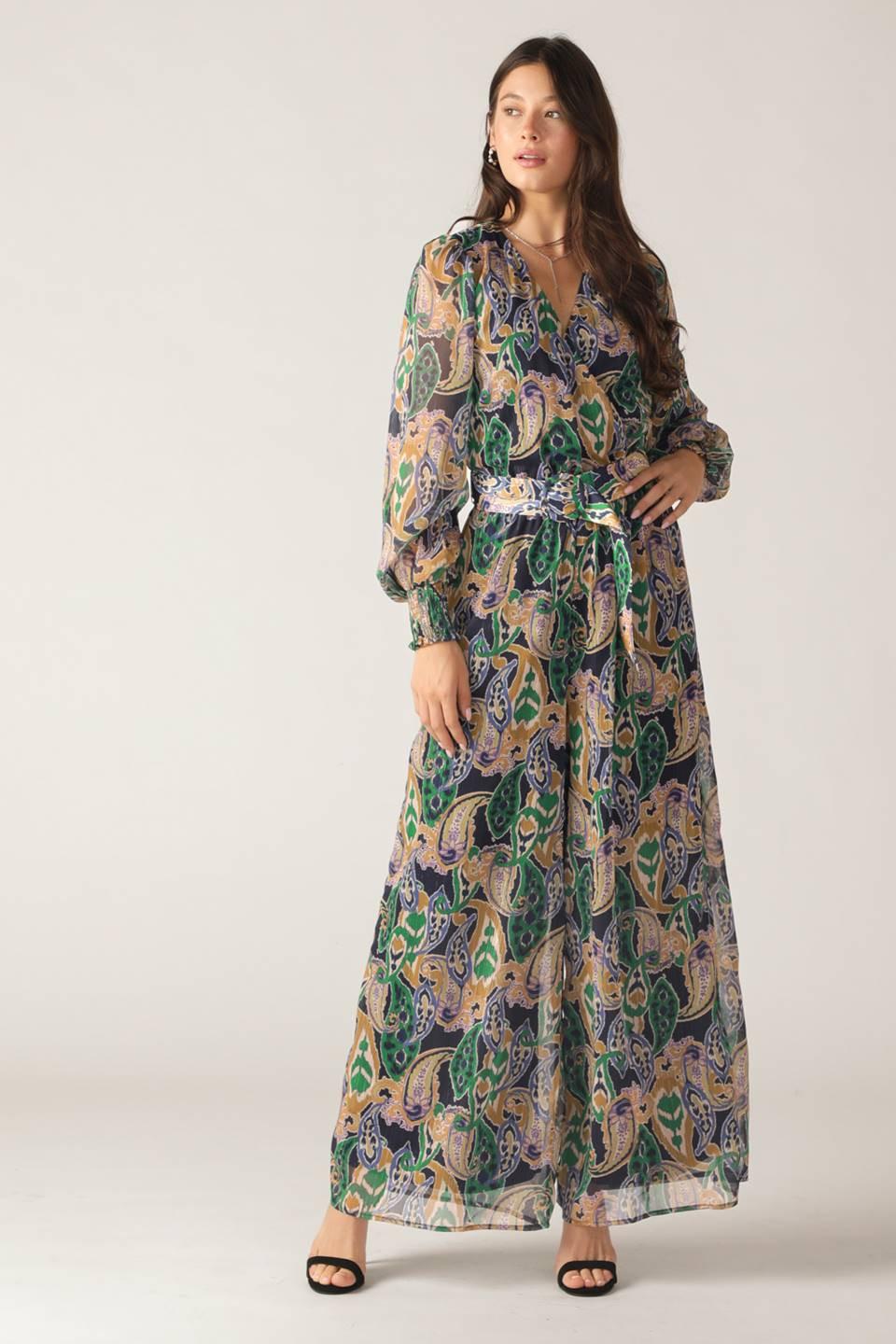 With the Girls Woven Jumpsuit in navy teal, view 4 — Soul Flow Apparel