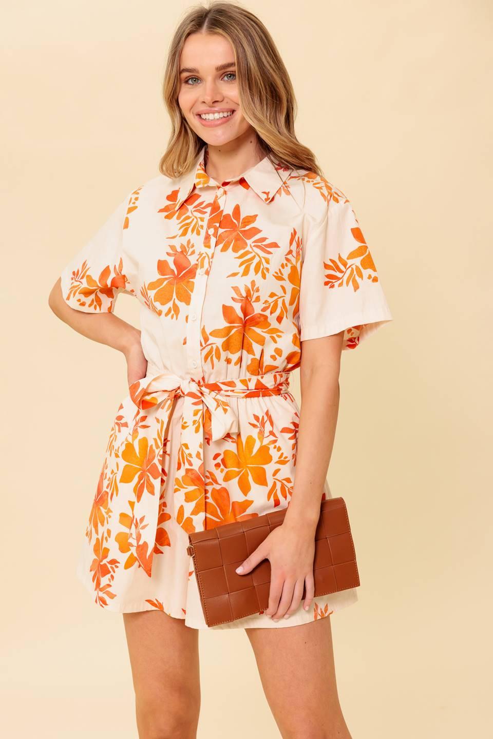 Southernmost Charm Woven Romper in off-white coral, view 4 — Soul Flow Apparel