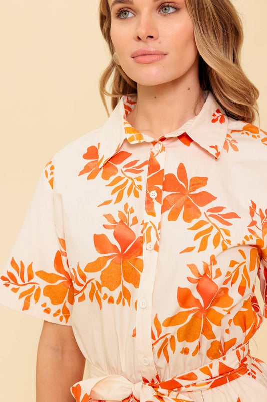 Southernmost Charm Woven Romper in off-white coral, view 5 — Soul Flow Apparel