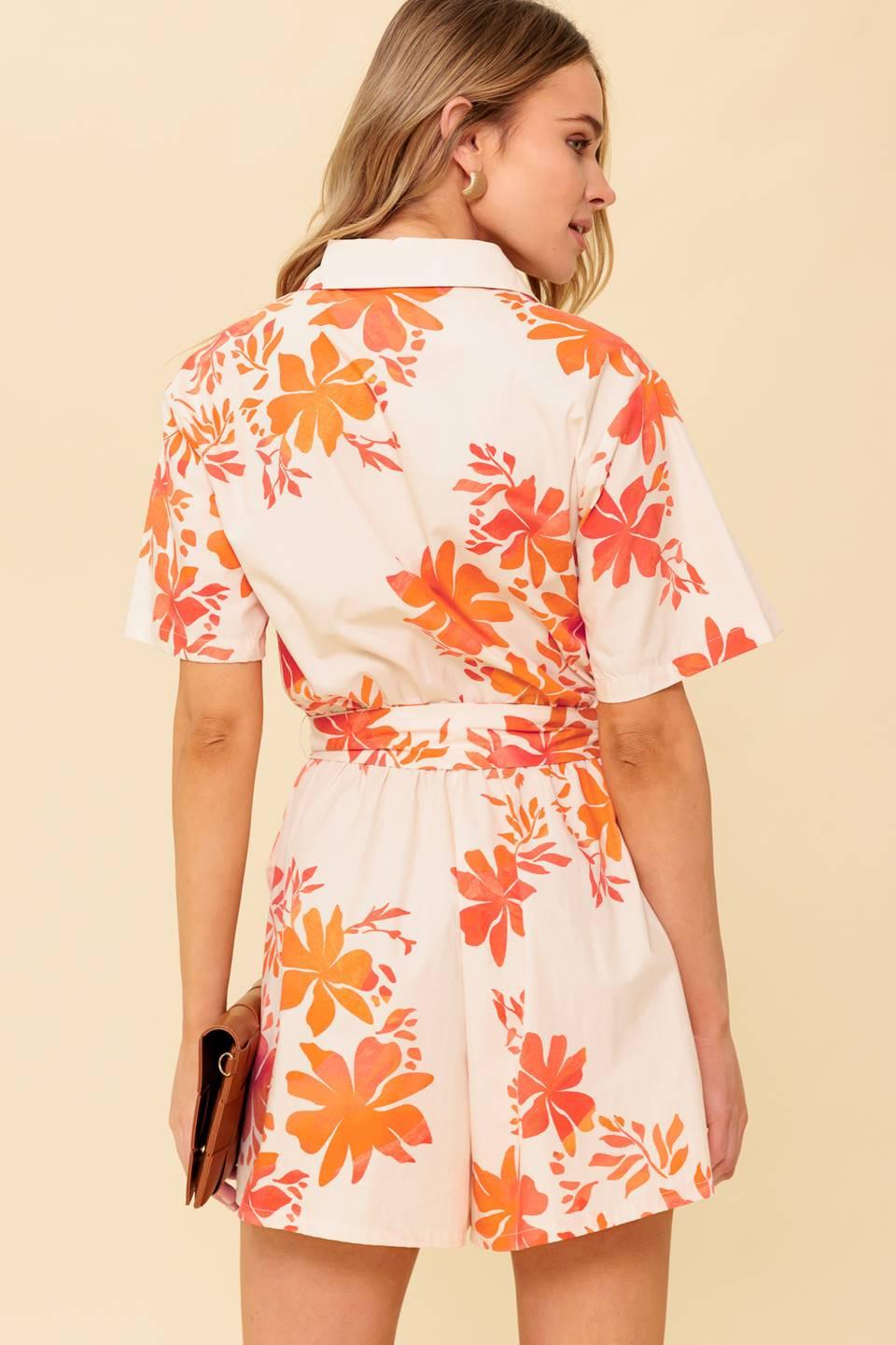 Southernmost Charm Woven Romper in off-white coral, view 7 — Soul Flow Apparel