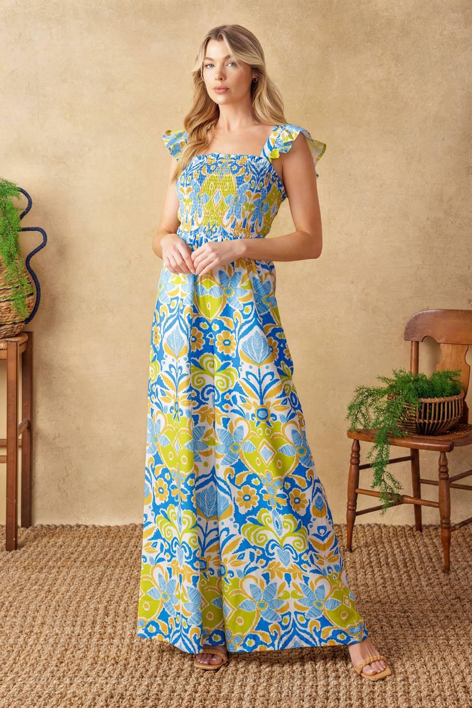 No Need to Worry Woven Jumpsuit in ivory blue, view 2 — Soul Flow Apparel