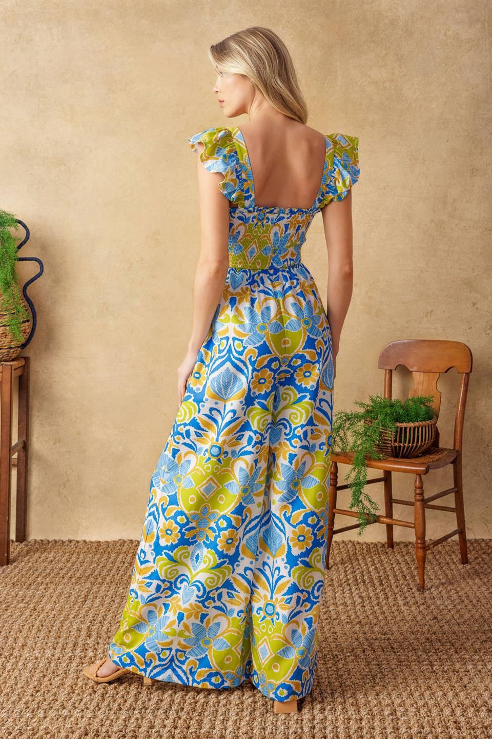 No Need to Worry Woven Jumpsuit in ivory blue, view 6 — Soul Flow Apparel