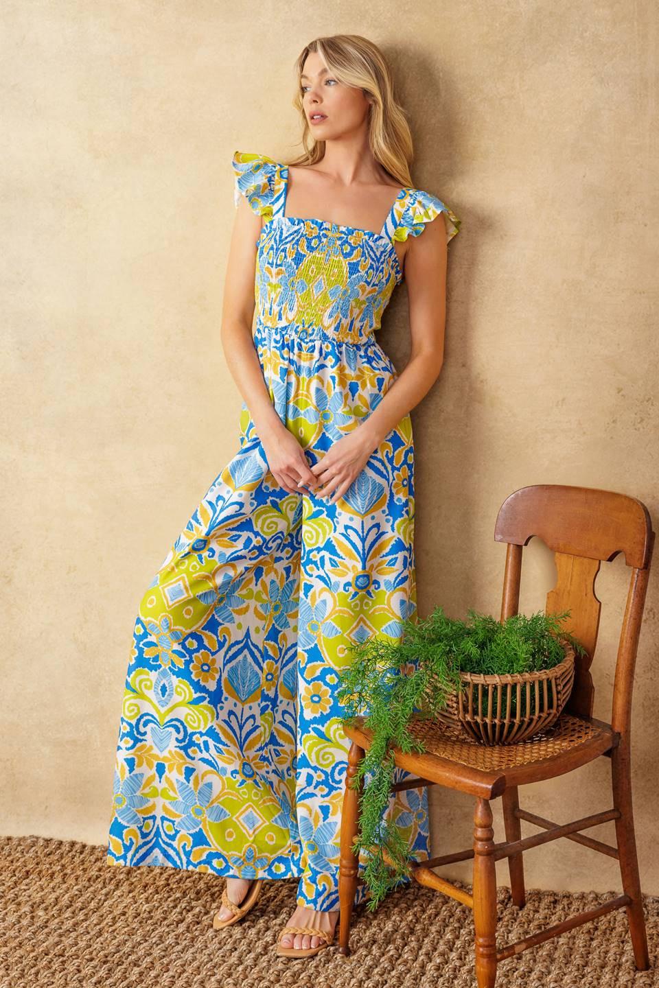 No Need to Worry Woven Jumpsuit in ivory blue, view 7 — Soul Flow Apparel