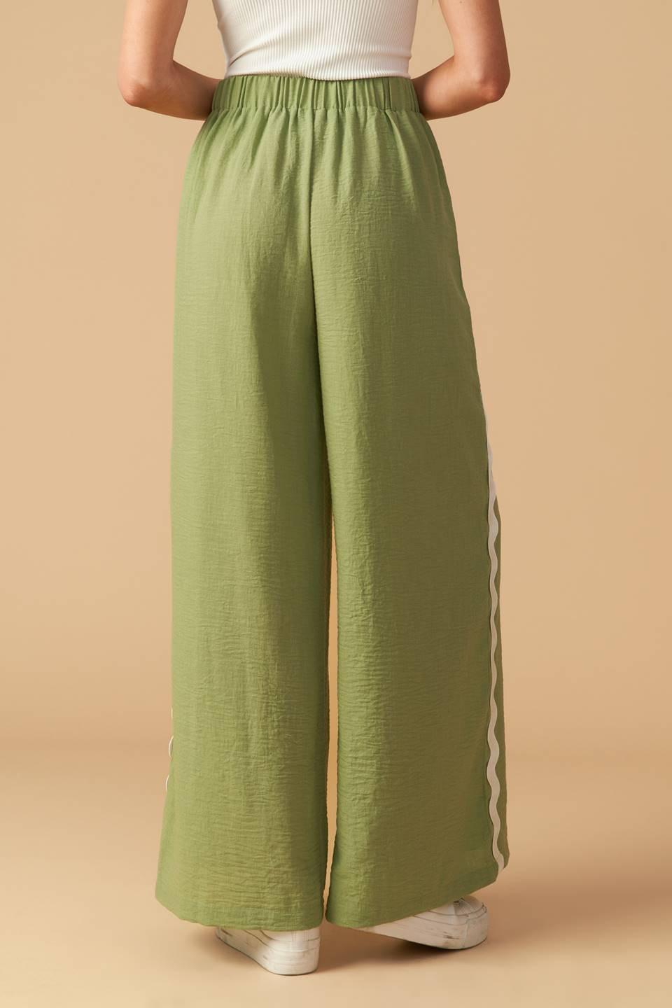 Drifting Currents Woven Pants in sage, view 10 — Soul Flow Apparel