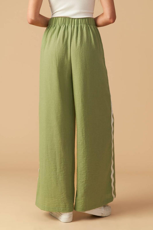 Drifting Currents Woven Pants in sage, view 10 — Soul Flow Apparel