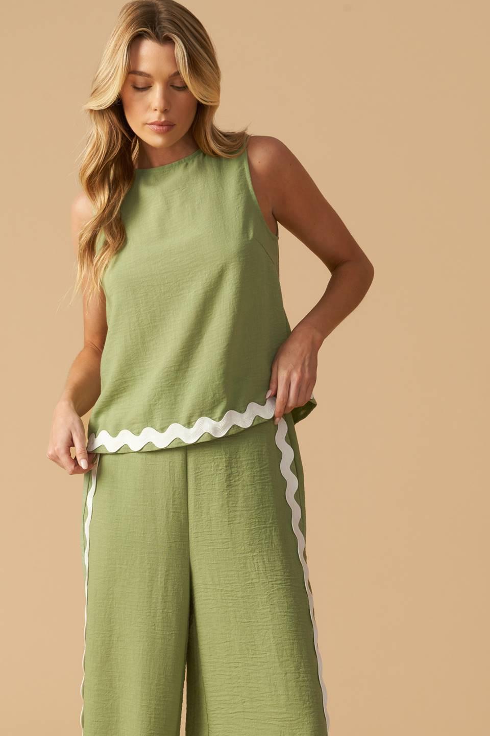 Drifting Currents Woven Pants in sage, view 3 — Soul Flow Apparel