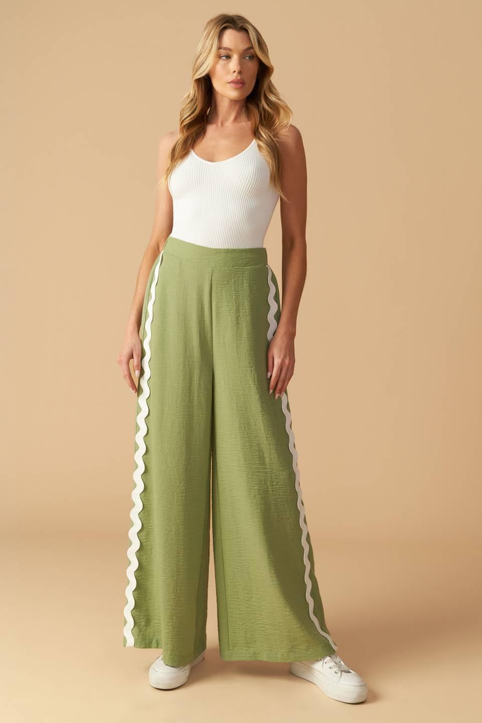 Drifting Currents Woven Pants in sage, view 5 — Soul Flow Apparel